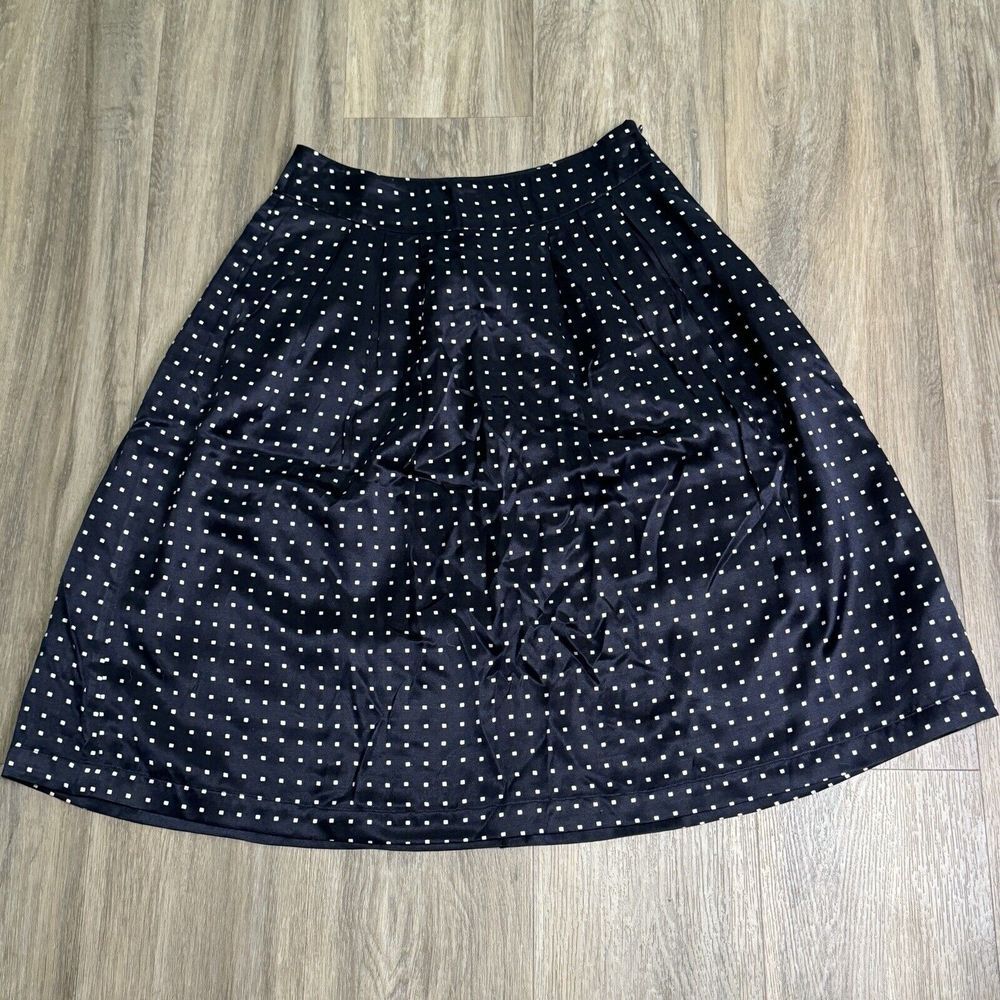 Pendleton Silk Blend Skirt Women A-Line Navy Blue Square Polka Dot Pockets Sz 2P